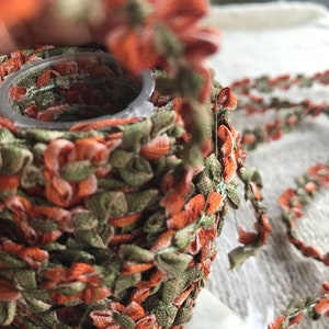 Cinta decorativa con flores estilo rococó vintage, 1 yarda, fabricada en Francia, color coral y verde