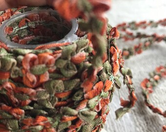 Vintage Rococo Flower Trim Ribbon- 18", 45 cm - Made in France- Coral and Green