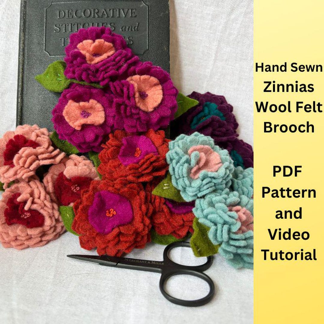 Wool Felt Flower Brooch Tutorial and Video- Zinnias - Etsy