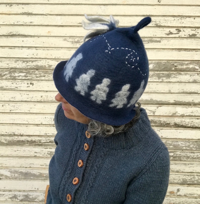 Size Medium Hand felted Merino wool cloche Hat Paper dolls