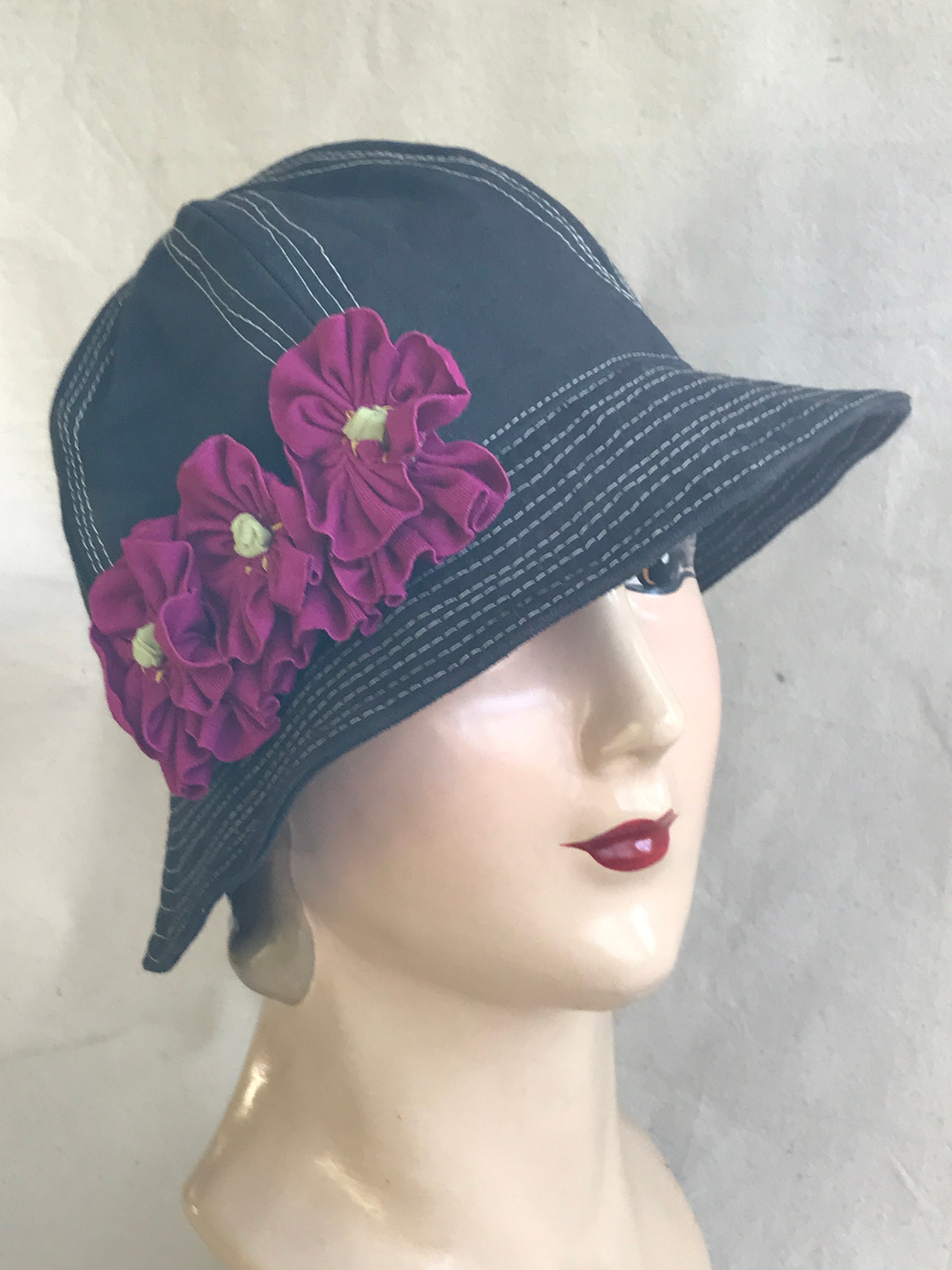 The Gin Fizz Hat, Gatsby Hat, Flapper Hat, Art Deco Hat, Miss Fisher Hat,  Summer Hat, Bucket Hat, Beach Hat, Pink Hat, Black Hat, XSM, M, XL 