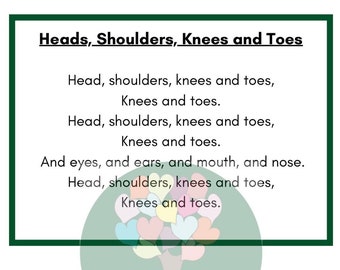 Nursery Rhyme Flash Cards - Early Years - Childcare - Learning - Printable - School - Childminder - Heads Shoulders Knees & Toes
