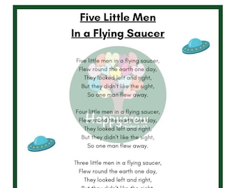 Nursery Rhyme Flash Cards - Early Years - Childcare - Learning - Printable - School - Childminder - Five Little Men in a Flying Saucer