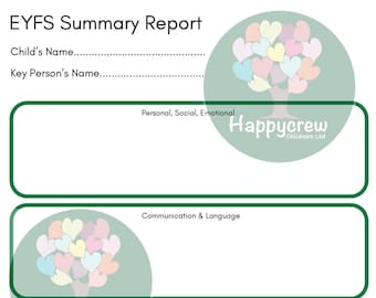 EYFS Summary Report - Printable - Childcare - Childminder - Teacher - School - Nursery - Teaching