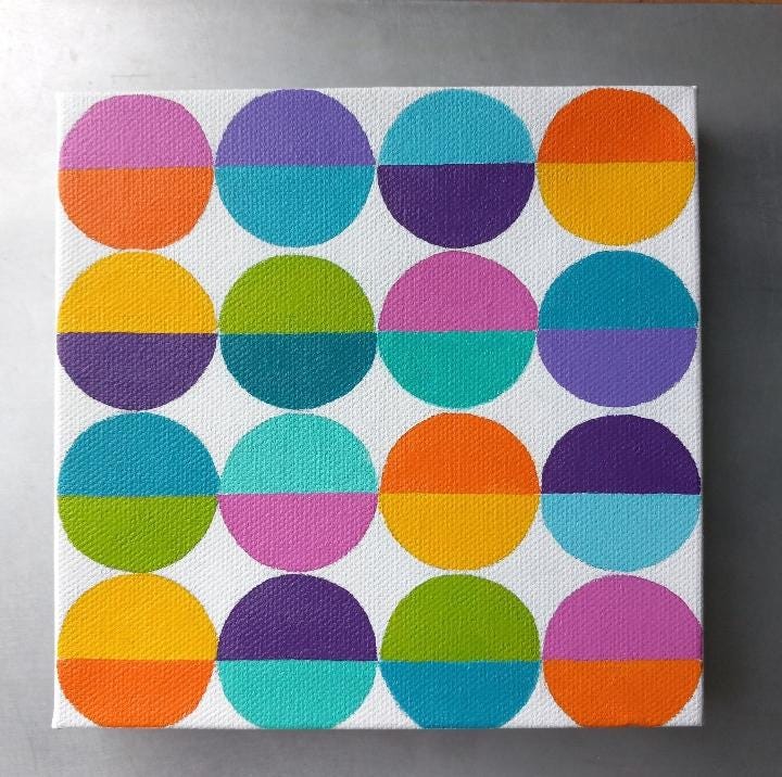 Geometric Abstraction no. 16 Original Square Canvas Painting Circles 6x6 inches