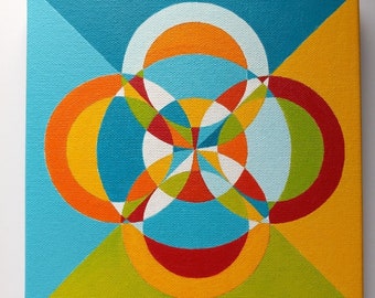 Geometric Abstraction no. 4 Original Canvas Painting Circles Turquoise Green