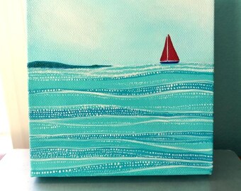 Original Canvas Painting Coastal Reflections No 12 Sailboat Ocean Sea