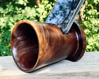 Handmade Black Walnut Phone Amplifier Stand: Personalized Acoustic Speaker
