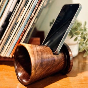 Black Walnut Phone Speaker Stand - Handmade in USA