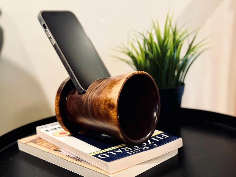 Wood Phone Speaker Stand - Handmade Black Walnut- Made in USA