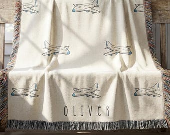 Personalized Airplane Baby Blanket, Custom Name Aviation Nursery Throw, Pilot Baby Gift, Airplane Nursery Decor, Travel Theme Baby Blanket