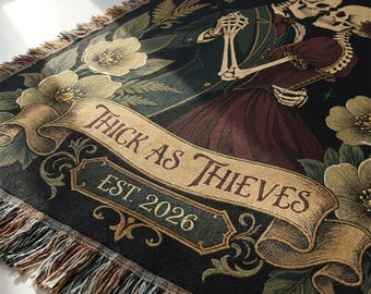 Personalized Skeleton Couple Woven Blanket, Gothic Wedding Tapestry Throw, Till Death Dark Romance Decor, Anniversary Couple Gift