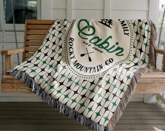 Personalized Family Name Cabin Blanket, Custom Cabin Woven & Velvet Blanket, Gift For Anniversary, Camping Lover Gift