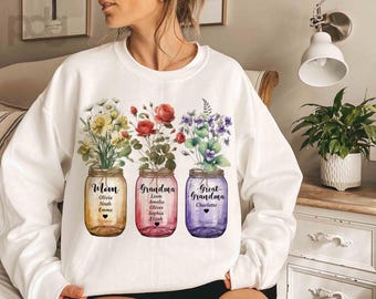 Personalized Grandma Sweatshirt: Family Names, Floral Design