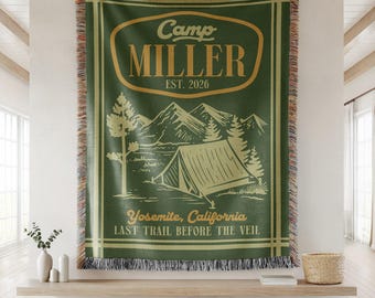 Couverture tissée personnalisée pour enterrement de vie de jeune fille en camping, tapisserie pour enterrement de vie de jeune fille en camping, cadeau pour les amoureux de la nature, couverture en velours