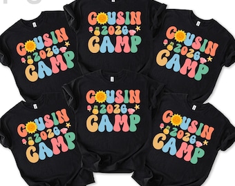 Maglietta Cousin Camp 2026: maglietta personalizzata abbinata per la riunione di famiglia estiva