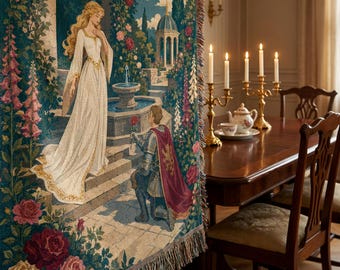 Knight and Princess Woven Blanket, Medieval Romance Tapestry Throw, Fairytale Love Story Decor, Princesscore Anniversary Gift
