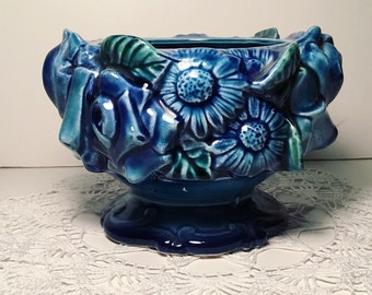 Vintage 1960s Inarco Blue Floral Planter