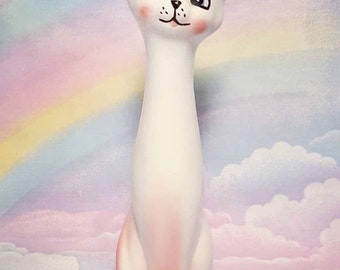 Vintage Long Neck White Ceramic Kitty Figure