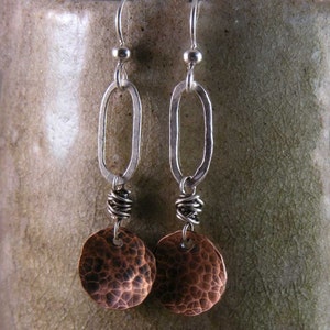 Organic Hammered Copper and Fine Silver Earrings image 3