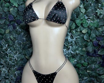 Klassieke microbikini met strass-driehoekjes, exotische stripper-danskleding