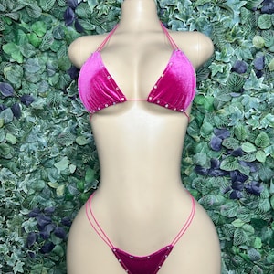 Samt Dreieck Microkini exotische Stripper Tanzkleidung mit Strass Bordüre