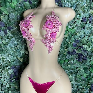 Rhinestone appliqué microkini exotic stripper dancewear
