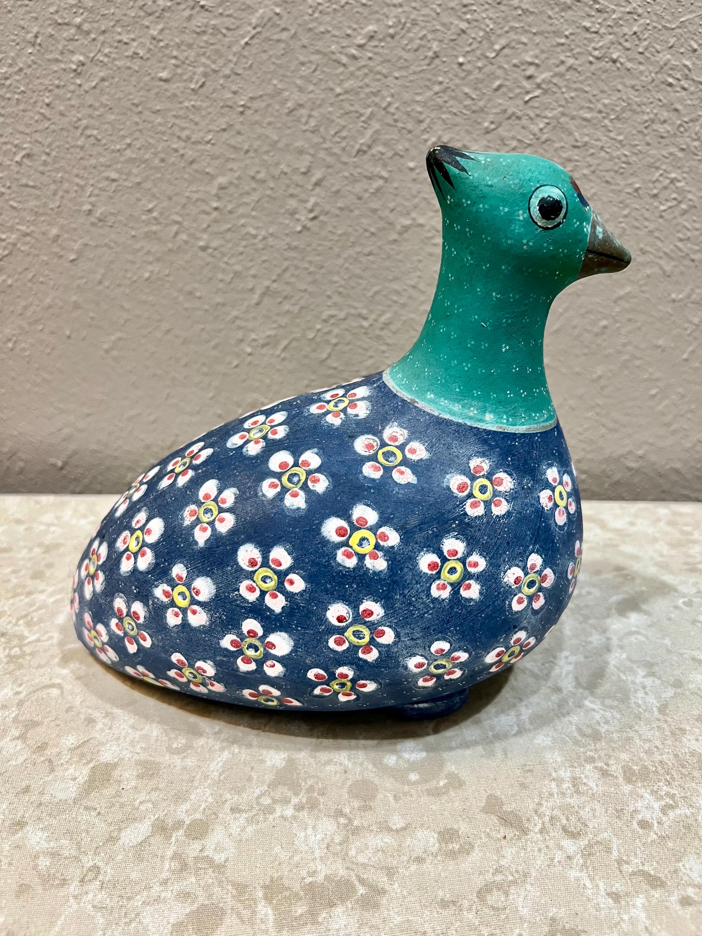 Vintage Tonala Clay Bird Figurine: Hand-painted Mexican Folk Art