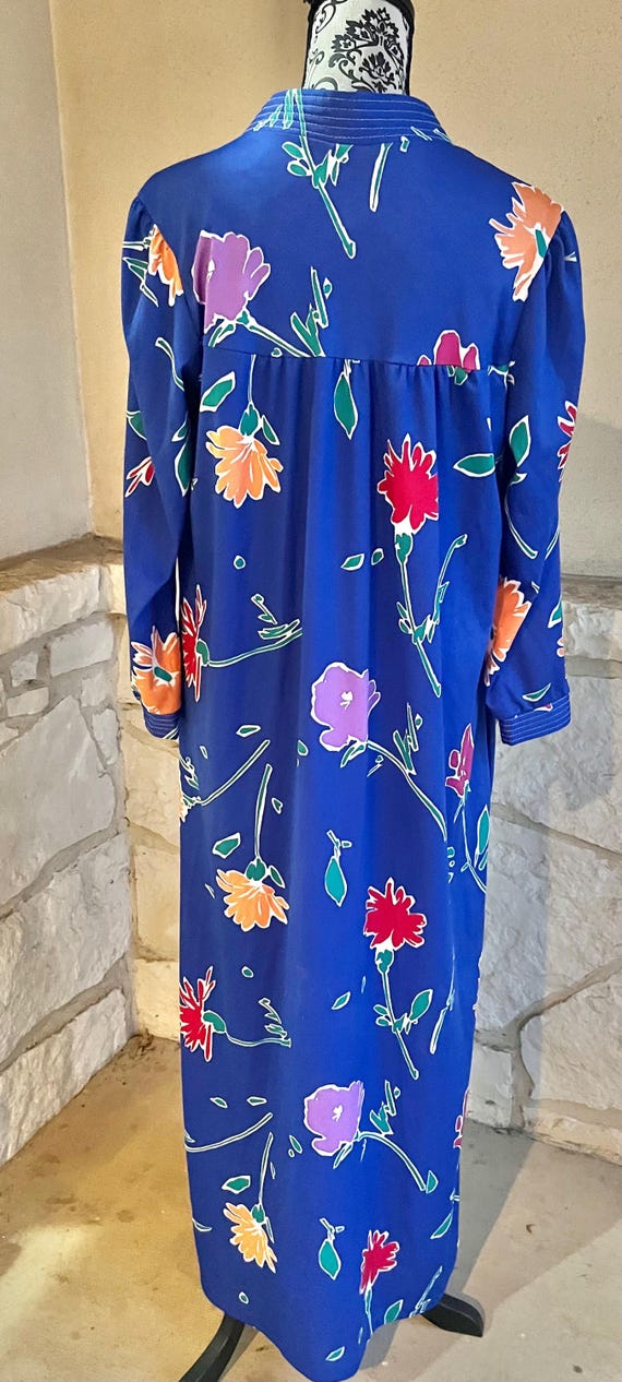 Vintage Floral Housedress: Blue Granada Zipper Lo… - image 5