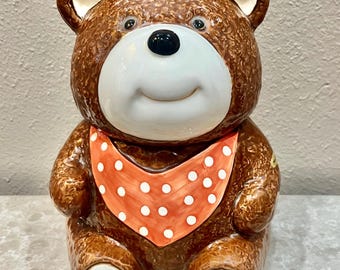 Vintage Otagiri Ceramic Teddy Bear Cookie Jar, Handpainted