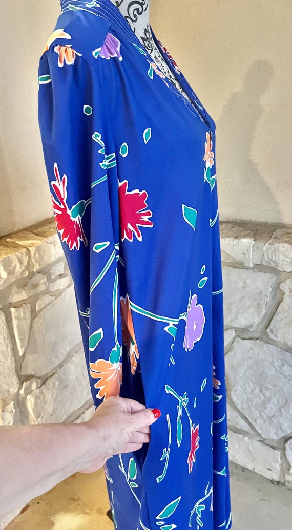 Vintage Floral Housedress: Blue Granada Zipper Lo… - image 4
