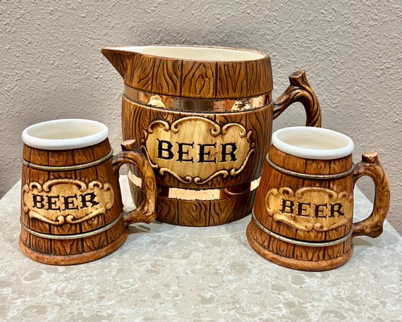 ヴィンテージ セラミックバレル ビールピッチャーとジョッキセット