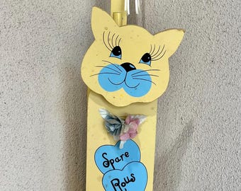 Vintage Handmade Wooden Cat Toilet Paper Holder. Bathroom Decor. Cat Lover. Free Shipping!