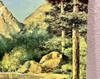 Vintage Robert Wood Lithograph: Crowned Peaks Landscape Canvas