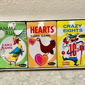 Conjunto de 5 jogos de cartas infantis vintage Whitman. Solteirona. Copas. Crazy 8's. Animal Rummy. Snap. Frete grátis!