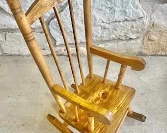 Handmade Wooden High Back Rocker: Doll, Teddy Bear, or Plant Chair