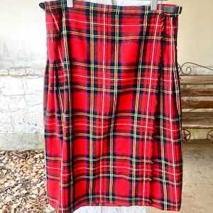 Vintage Pure New Wool Tartan Red Plaid Pleated Skirt. Kilt Style. Scottish Plaid. Shipping Included!