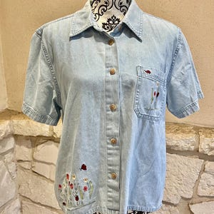 Vintage Embroidered Denim Shirt: Christopher & Banks Chambray Top