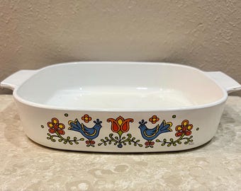 Vintage Corning Ware Casserole Dish. Country Festival Blue Birds. One Quart. No Lid. Shipping Included!
