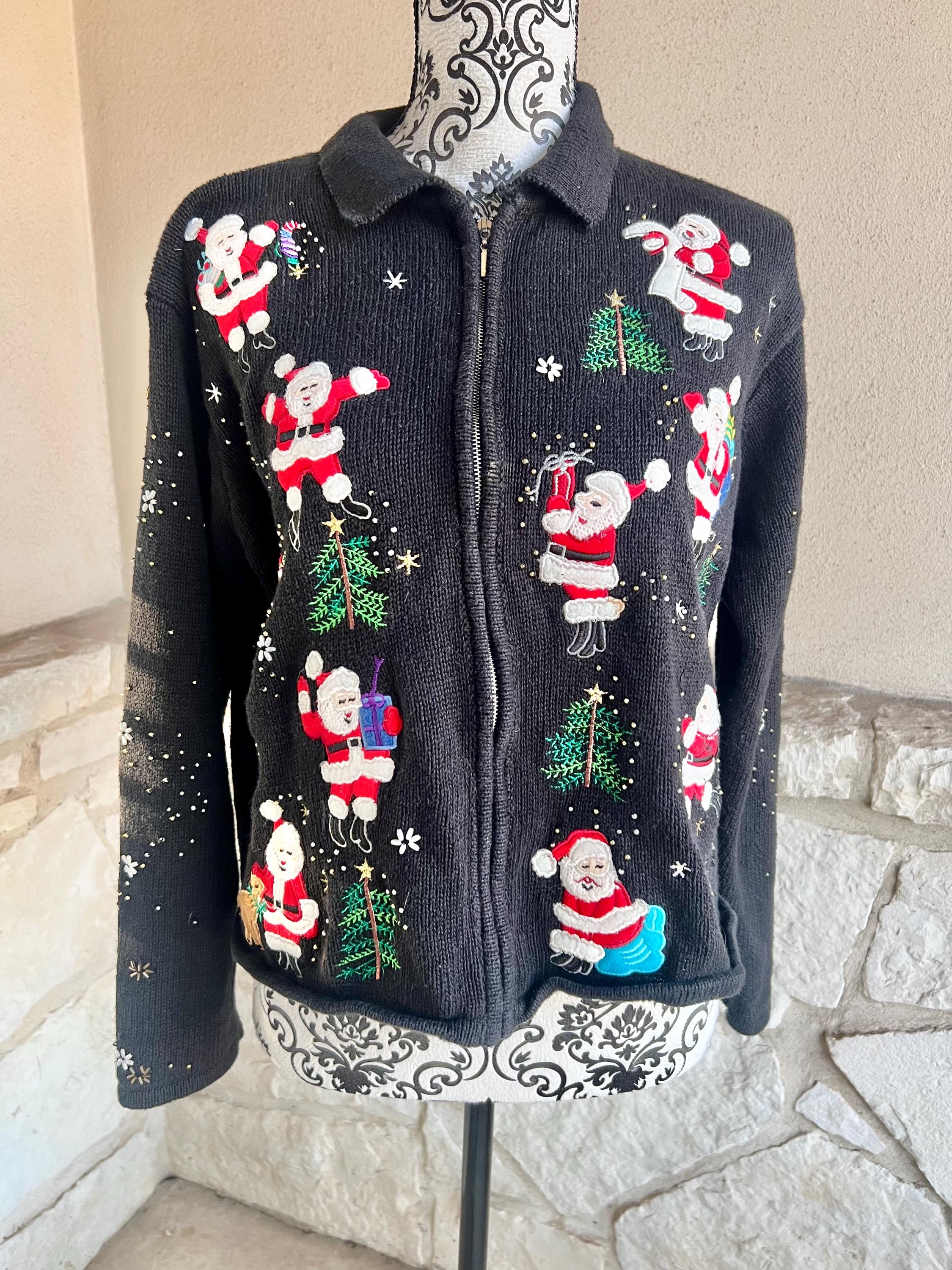 Vintage Designers Original Studio Santa Zip Sweater: Black