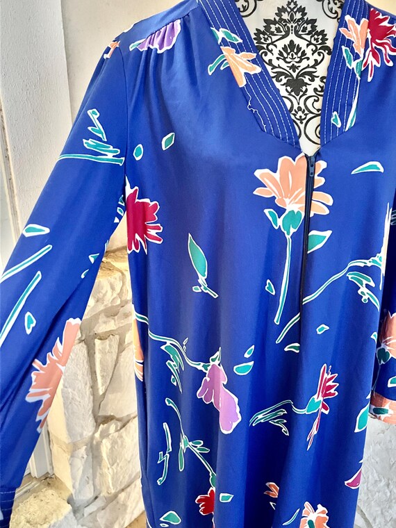 Vintage Floral Housedress: Blue Granada Zipper Lo… - image 3
