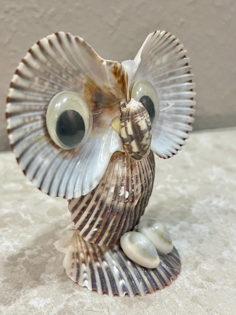 Shell Owl Vintage Handcrafted Sea Shell Owl Figurine: Coastal Decor - Etsy
