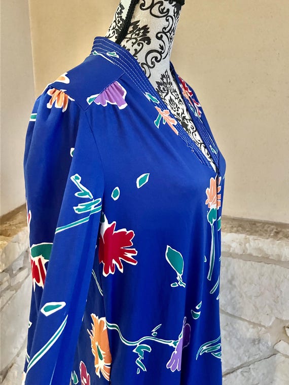 Vintage Floral Housedress: Blue Granada Zipper Lo… - image 8