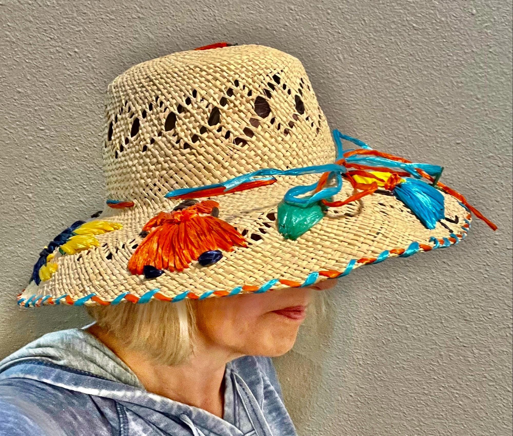 Vintage Raffia Embroidered Straw Hat: Colorful Floral  display picture 1