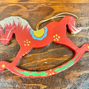 Vintage Handmade and Painted Rocking Horse Ornament. 1960’s. Christmas Decor. Price Includes Shipping!