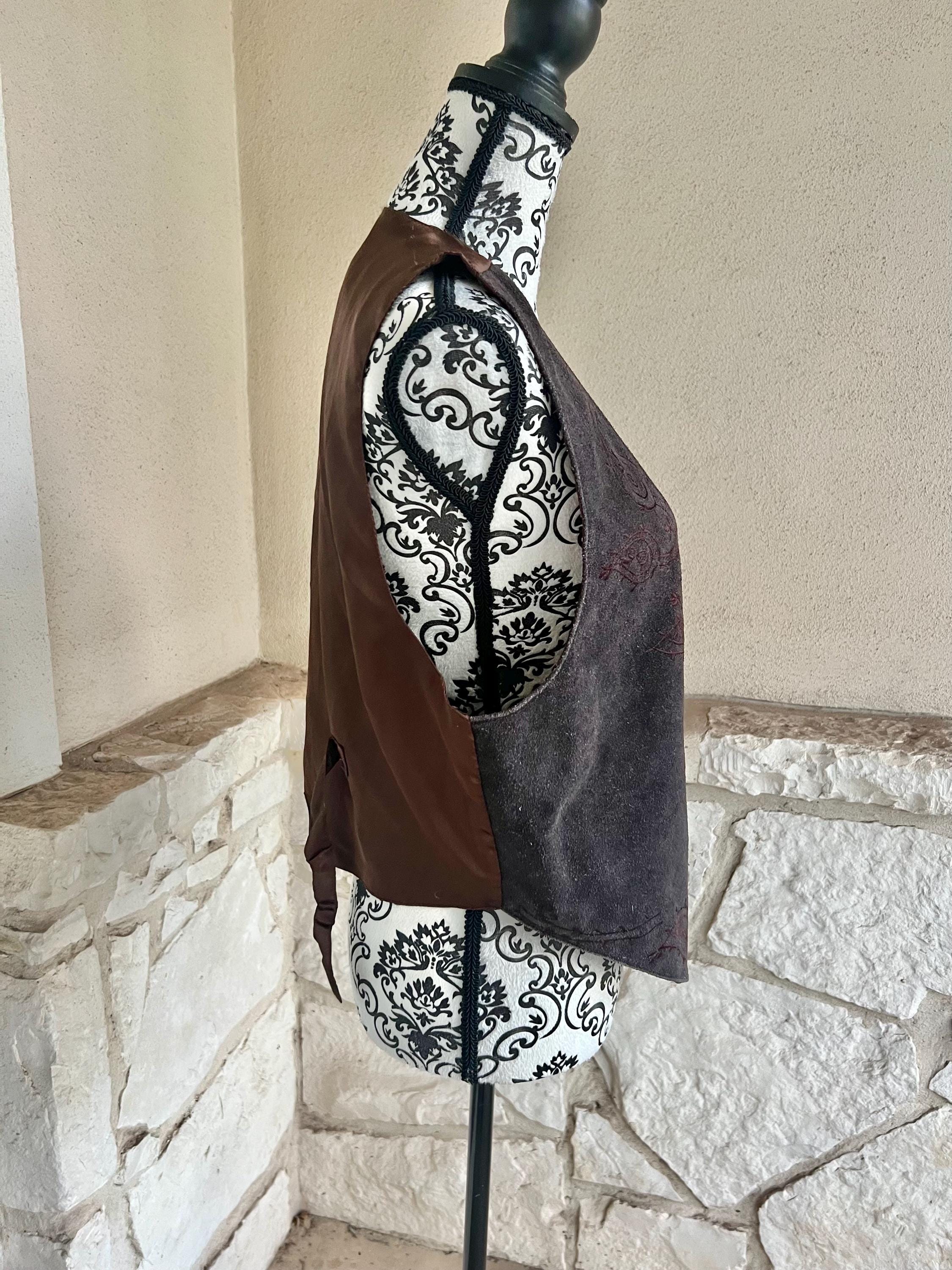 Vintage AJ Brown Leather Western Vest: Embroidered Cowboy Ranch