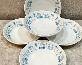 Set of 5 Vintage Royal China “Blue Heaven” Shallow Fruit/Dessert Dish. 1950’s/60’s. Free Shipping!
