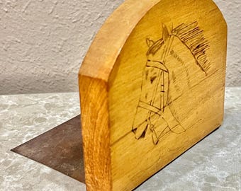 Single Vintage Wooden Carved/Burned Horse Bookend. Horse Lover. Bookshelf Decor. Shipping Included!