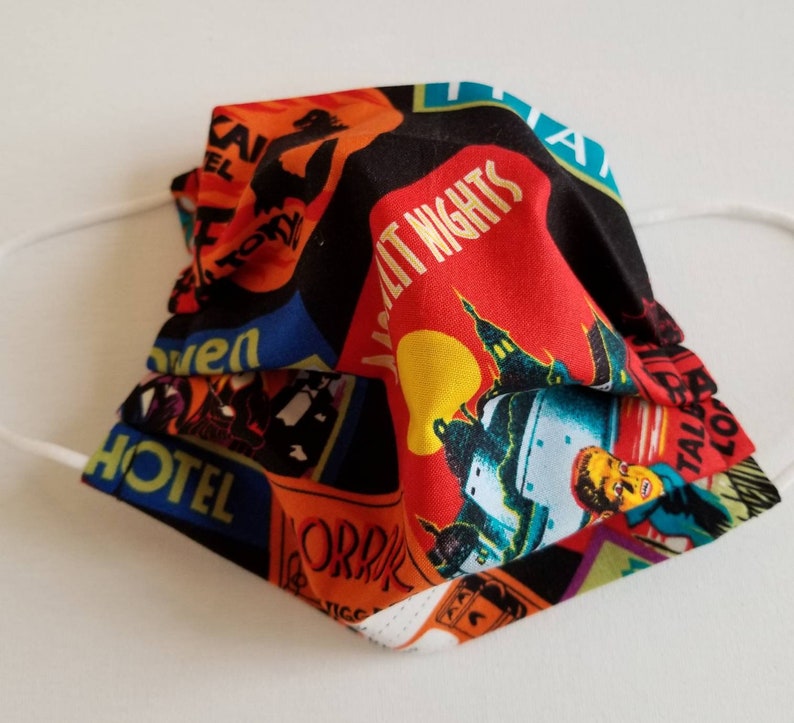 Vintage Travel Posters Reusable Fabric Face Covering with Filter Pocket Hollywood Horror