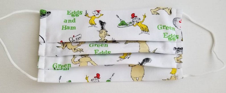 Green Eggs and Ham Reusable Fabric Face Covering with Filter Pocket